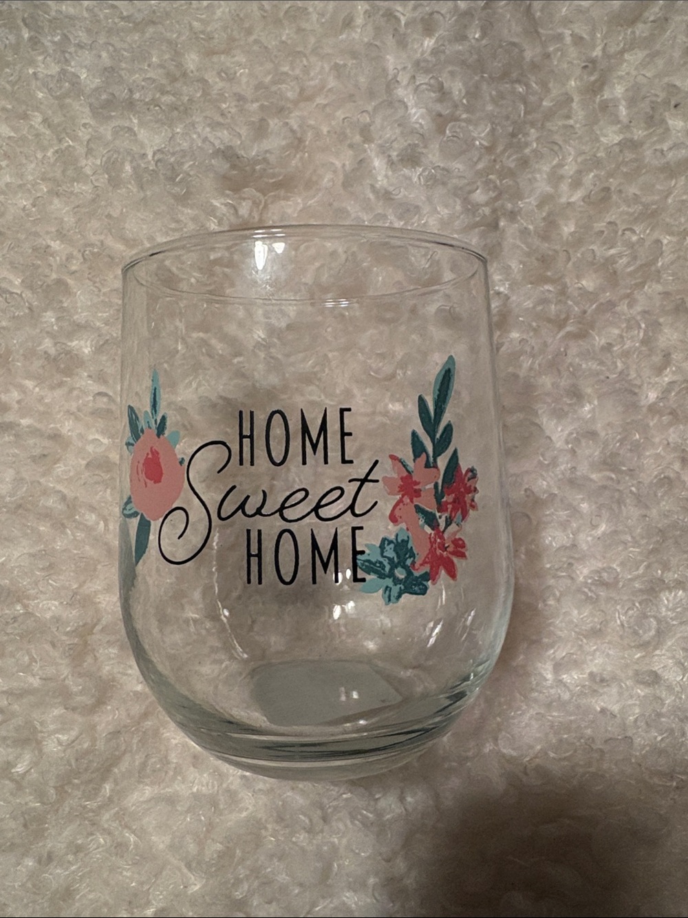 Home Sweet Home Floral Stemless Wine Glass - Pink & Teal